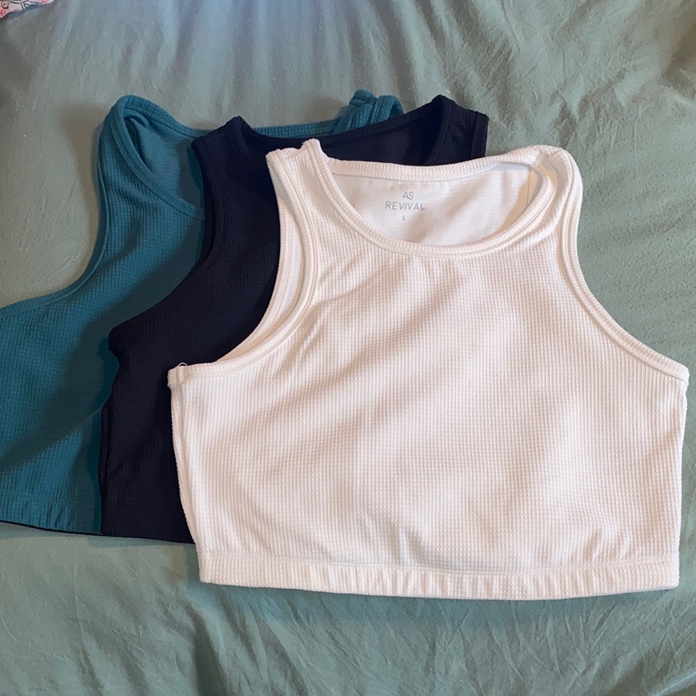 AS Revival Ribbed Cropped Tank Top - White, Black, Teal